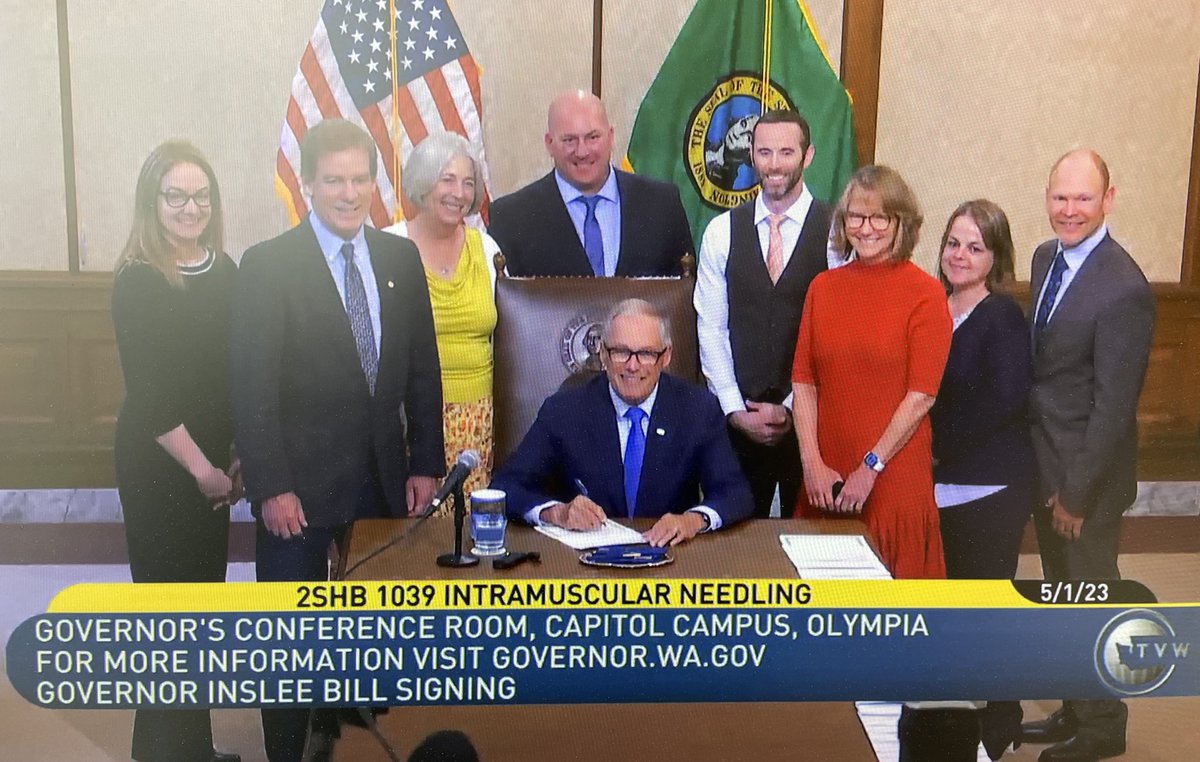 After almost a decade of stakeholder work, mediation, bill writing, and advocacy proud to be a part of Gov Inslee signing Dry needling into the PR practice act!  #dryneedling #apta