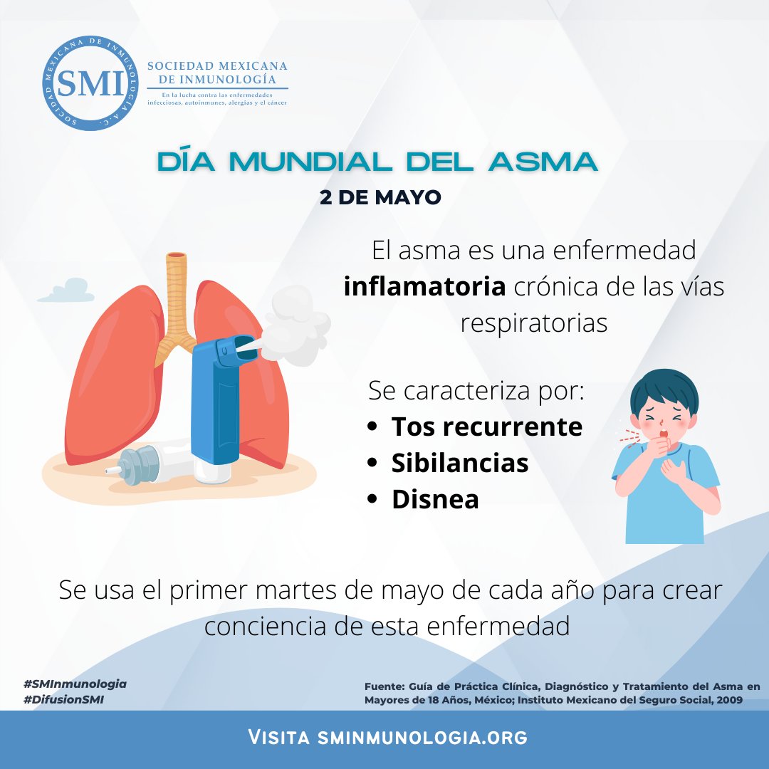 SMInmunologia's tweet photo. 🌬️Hoy, 2 de mayo, nos unimos para crear conciencia en el Día Mundial del Asma. 🌍
👩⚕️ Desde #DifusionSMI te invitamos a conocer más sobre este interesante tema
#SMInmunología #DíaMundialDelAsma #AsmaControlada #RespiraMejor #SaludRespiratoria
Contenido: Yari 🌾 https://t.co/Mc2wIafYJv