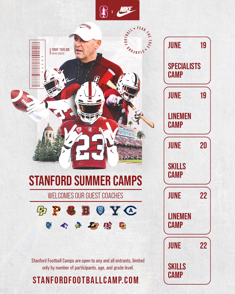 Elite Athletics. Elite Academics. Come be coached by the best on The Farm this summer! Register » StanfordFootballCamp.com #GoStanford