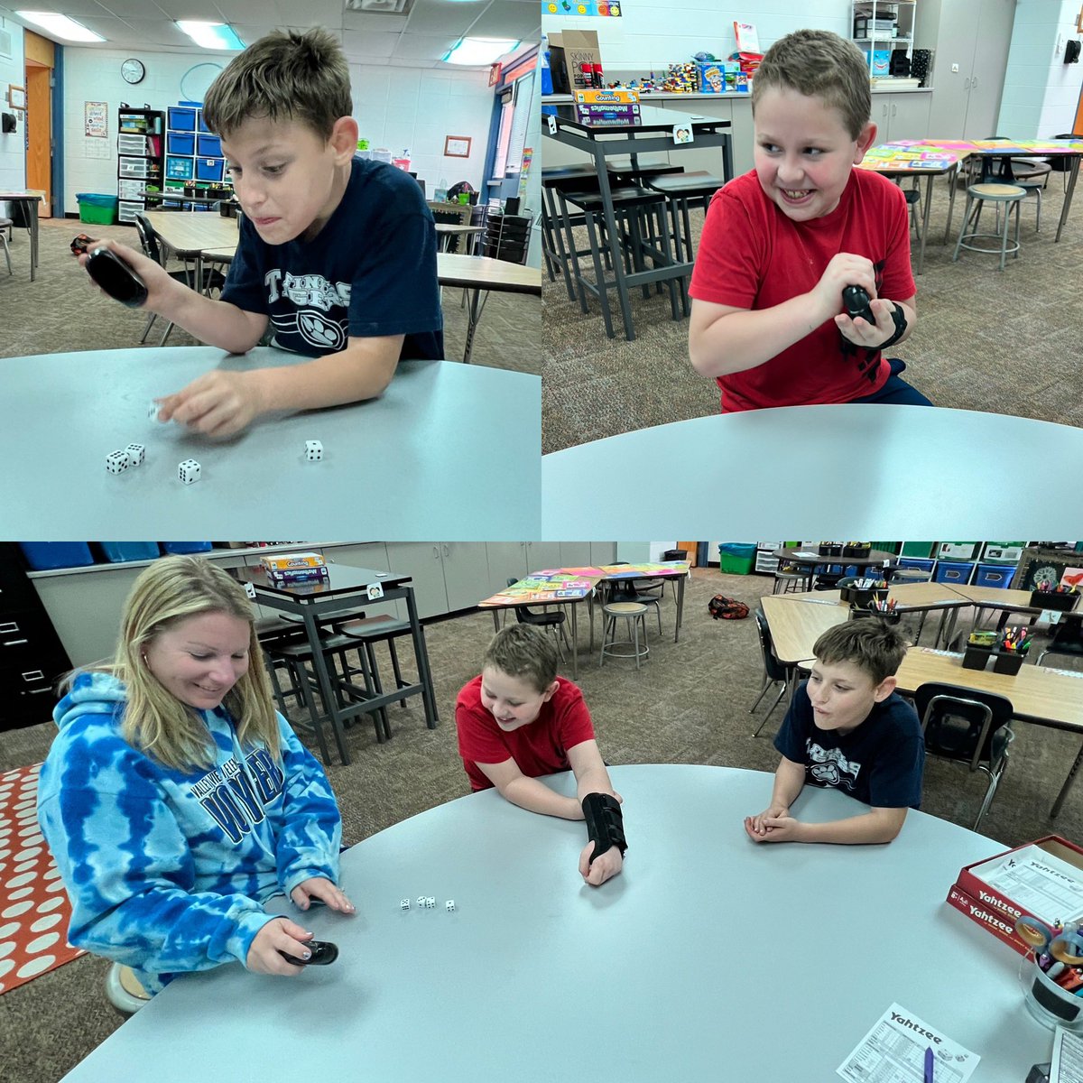 TomlinsonMary14's tweet photo. G is for game day! Our math time today was full of dice games. #Tenzi #Yahtzee @JenHawkins2305 @VV_Voyagers https://t.co/SgG9RWNgM3
