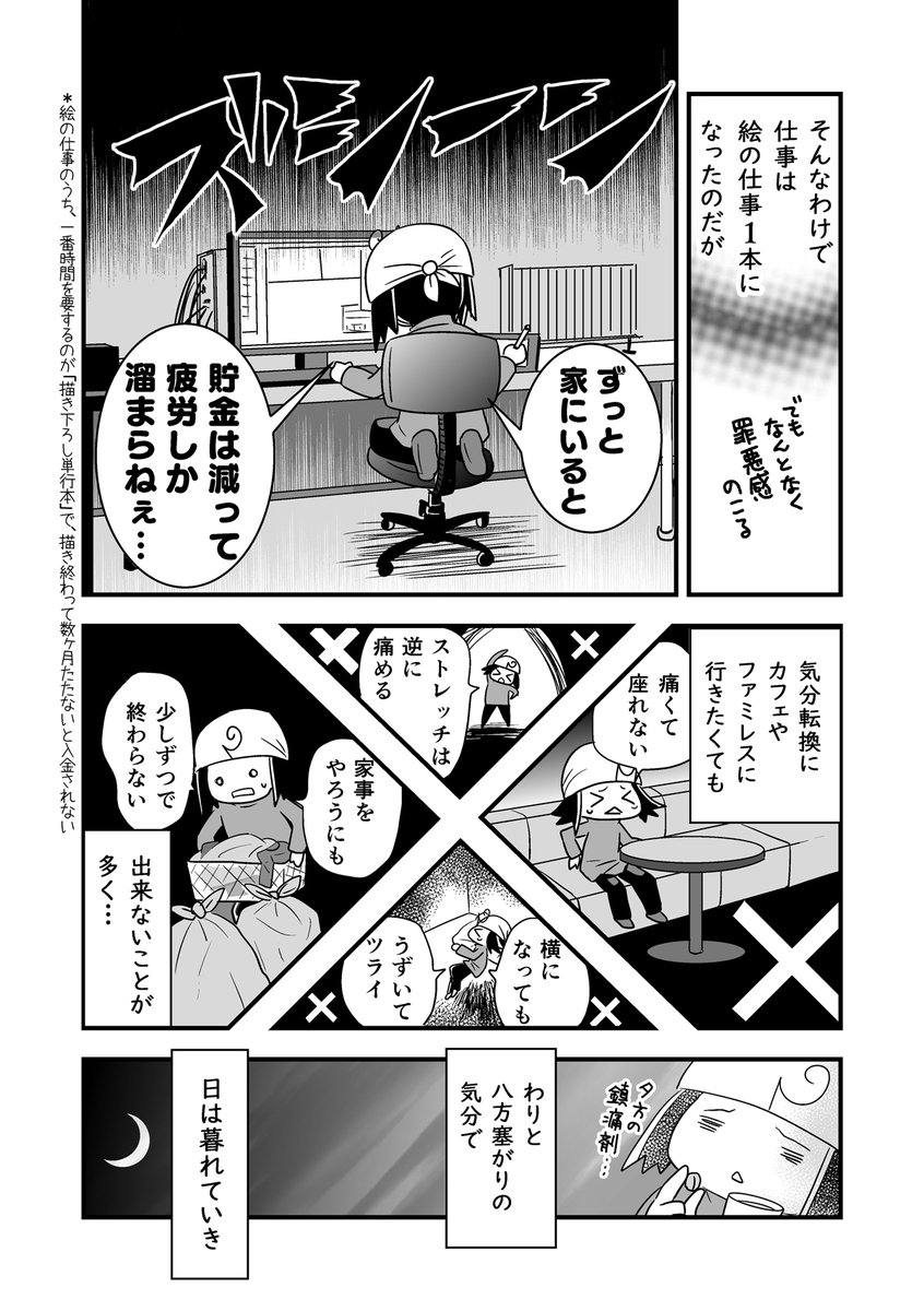 コミケがきっかけで腰が死んだ話。第18話
(腰痛トラブル漫画）

ヒドい腰痛が日常化して心がだんだん病んできた話-2/3

#漫画が読めるハッシュタグ #エッセイ漫画 https://t.co/1Jp9wmeoGQ