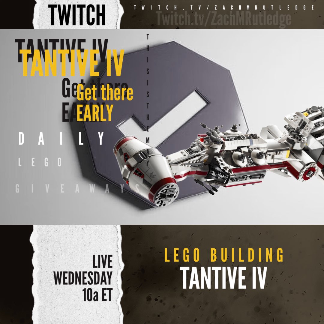 Thanks to everyone for an amazing start to the week! 

#StarWars month continues Wednesday at 10a ET with #Lego building the TANTIVE IV followed by some #JediSurvivor 

Join the fun and help get 50 Retweets for double the Lego Giveaway to end stream.

Twitch.tv/ZachMRutledge