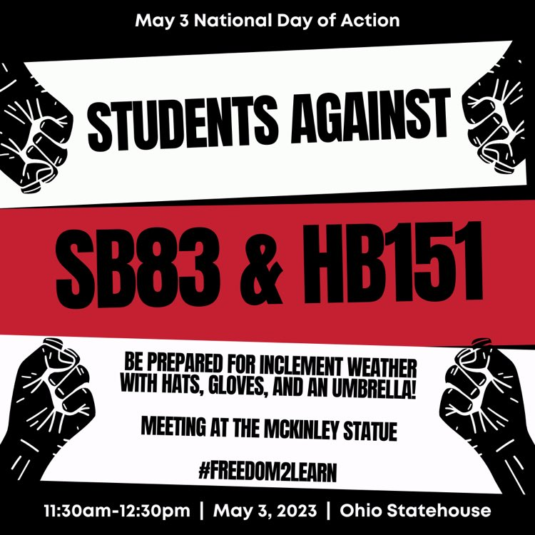 Two protests at the Ohio statehouse tomorrow. At 11:30 we push back against these university-busting bill, SB 83 and its companion, HB 151.  Be loud and proud! <a href="/OHaaup/">Ohio Conference AAUP</a> <a href="/OHDems/">Ohio Dems</a> <a href="/AAUPUC/">AAUP-UC Chapter</a> <a href="/BGSUFA/">BGSU Faculty Assoc.</a> <a href="/famiamioh/">Faculty Alliance of Miami</a> <a href="/UCYDSA/">University of Cincinnati YDSA</a> <a href="/YDSAosu/">YDSA Ohio State</a> <a href="/ucDemocrats/">UC College Democrats</a> <a href="/UCStudentGov/">UC Student Government</a>  <a href="/OhioPoliticsNow/">Dispatch Politics</a> <a href="/wosunews/">WOSU News</a>
