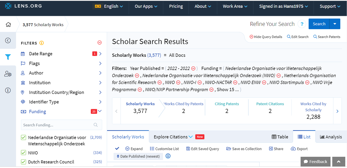 @OpenAlex_org Big shout out 👏📢to the folks @OpenAlex_org for doing such a terrific job!  3.651 works associated with @NWOFunding in 2022. Not bad at all compared to @TheLensOrg which has 3.577. #openresearchinformation. We are getting there!