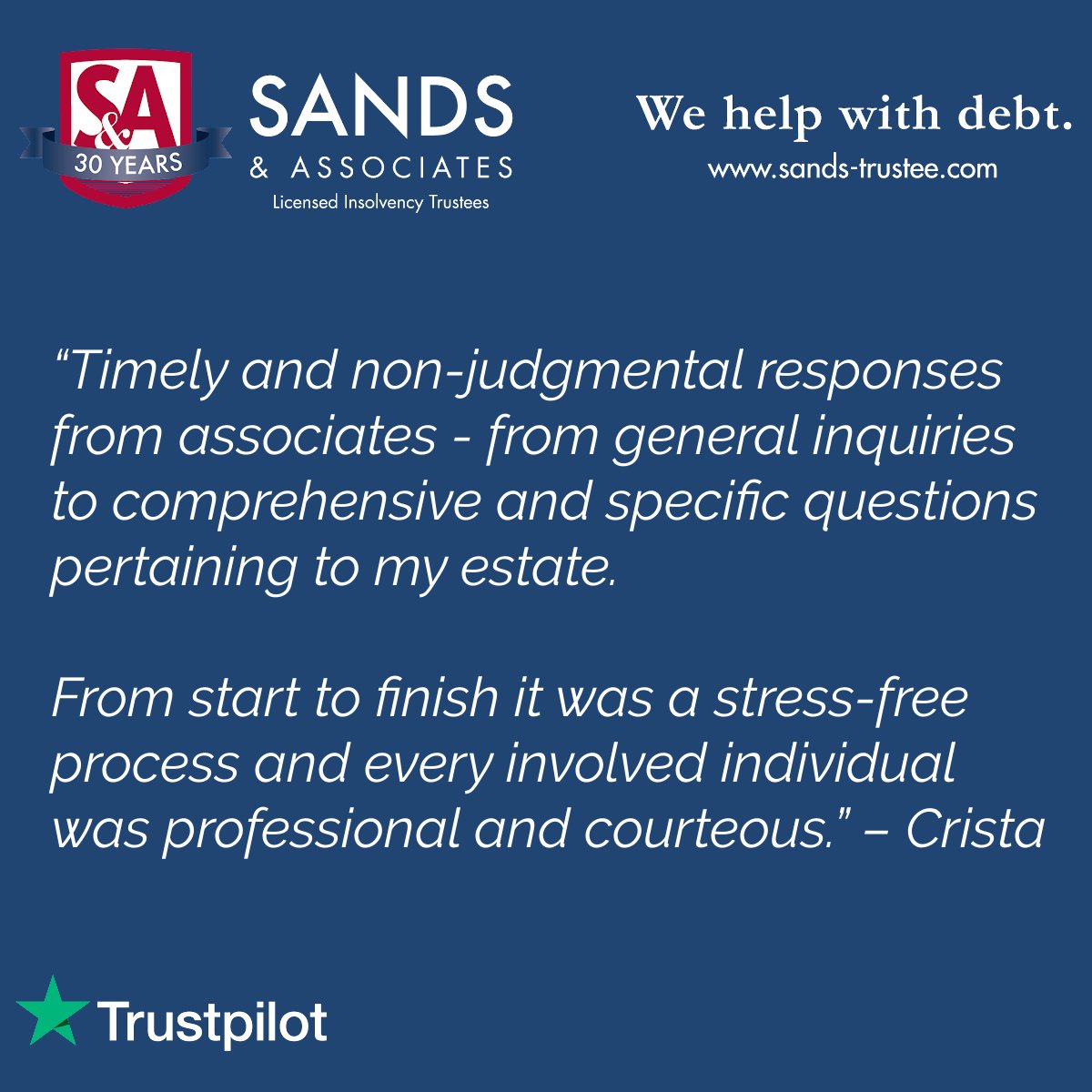 SandsTrustee's tweet image. Debt help without judgment, it’s that simple.

We’re here to help you move forward with your life.
Get started today 👉️ book your free, confidential debt consultation now: sands-trustee.com

#DebtHelpInBC #DebtHelpWithoutJudgment #BCLicensedInsolvencyTrustees