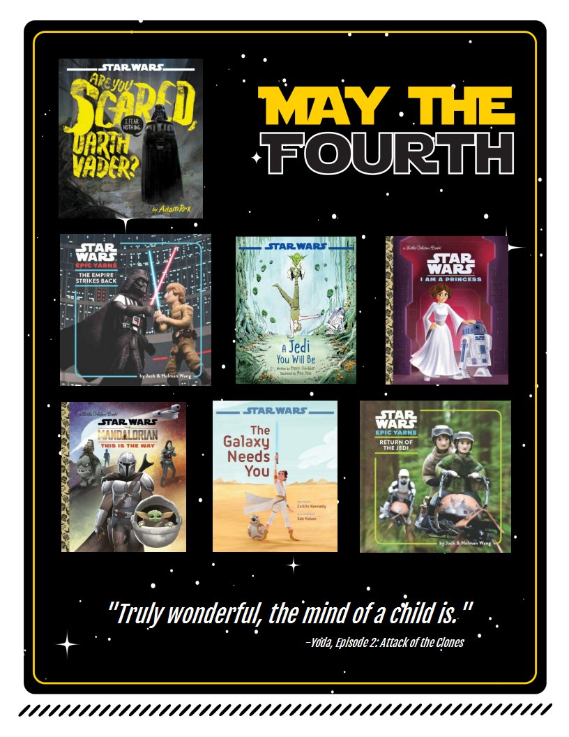 NOBLELibraries's tweet image. May 4th is Star Wars Day. Fans all over the world celebrate their love of this longstanding cultural phenomenon. Celebrations take many forms, including reading awesome books about all things Star Wars. May the fourth be with you! #noblelibraries libraryaware.com/2RZFXQ