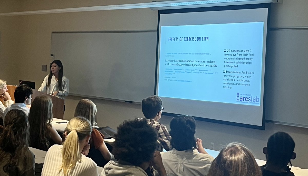 KTB_PhD's tweet photo. 5/ Senior Livy Lansing gave an awesome talk looking at the role of physical activity in navigating chemotherapy-induced peripheral neuropathy while discussing some of the approaches that we take in the #CARESLab to help our patients with CIPN. https://t.co/77WEcQqF6x