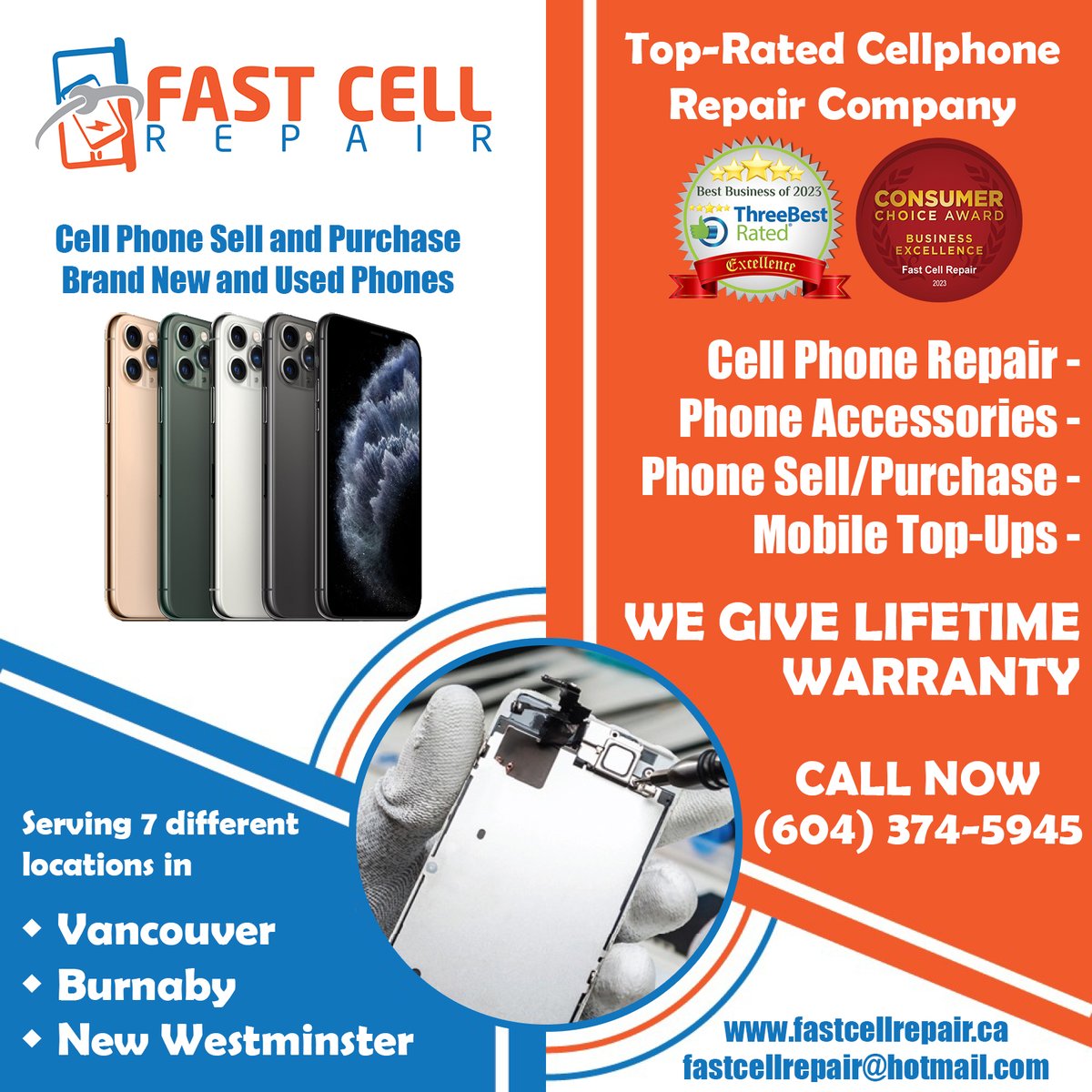 FastCellRepair1's tweet photo. 𝐂𝐄𝐋𝐋 𝐏𝐇𝐎𝐍𝐄 𝐑𝐄𝐏𝐀𝐈𝐑 𝐒𝐓𝐎𝐑𝐄

⏰ Shops timing: 10:00 am to 20:00 pm.
⏳ Get your cell phones repaired in as fast as 30 minutes.
📊 High-quality services and spare phone parts.
Website: https://t.co/Nz39f3wYLh
#cellphoneaccessories #iphone #vancouver #newwestminster https://t.co/qAHQlWtrzA
