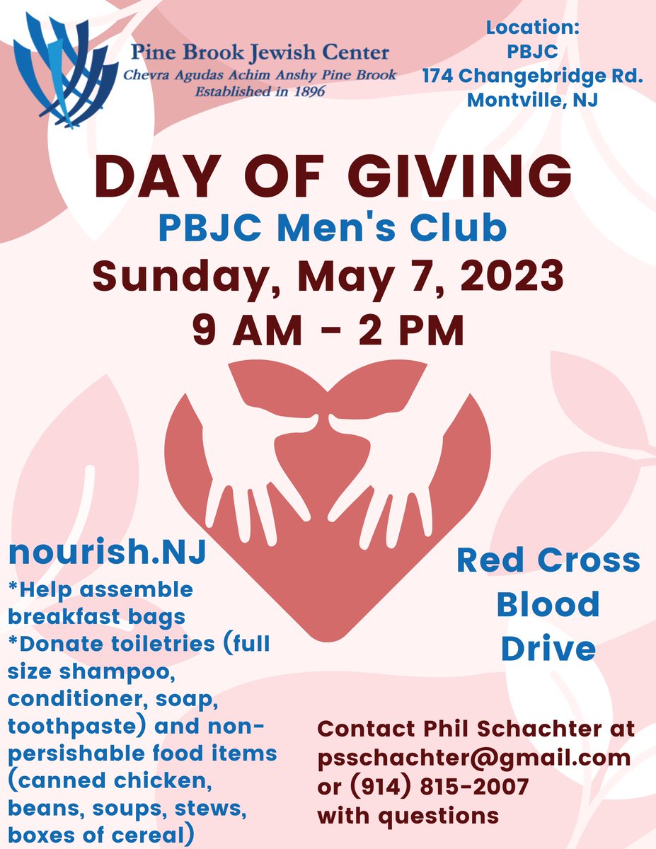 PBJC_Synagogue's tweet photo. Join us at PBJC this Sunday, May 7 for the Men's Club Day of Giving and Red Cross Blood Drive! 🫶

✔️ Sign-up to donate much needed blood: https://t.co/YBrY383cji 

#blooddrive #donate #pbjc #montvillen #morriscountynj https://t.co/NmpMgSzgvG