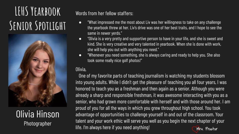 Help me celebrate Olivia Hinson!