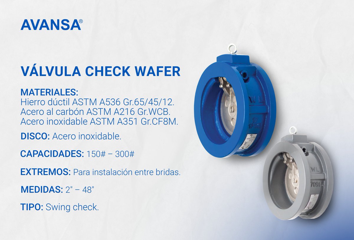 AvansaV's tweet photo. Evita posibles daños en las líneas de conducción por la formación de vacío, con nuestra Válvula Check Wafer.
Matriz Monterrey: (81) 8334-7979
Cananea, Son: (645) 109-0012
Reynosa, Tamps: (899) 923-7250
#avansa #industria #tratamientodeaguas #tuberias #valvulas #conexiones https://t.co/R8o7XoURDw