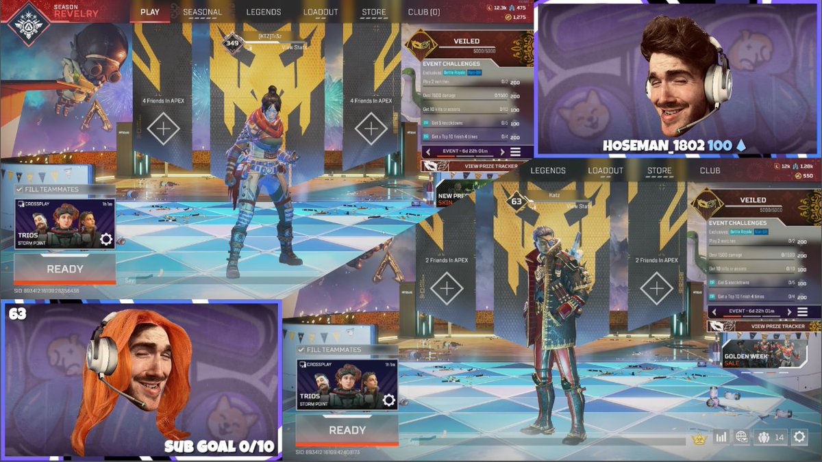 Katr3z's tweet photo. * Stream Updates *
- We've added a new screen where you can watch both of our gameplay at once. Here's a screenshot with our beautiful faces instead of cams. Doesn't Kat look lovely 😍
- We've also added new channel point redemptions that allow subs to switch between screens https://t.co/Y1Rpv7DYwC