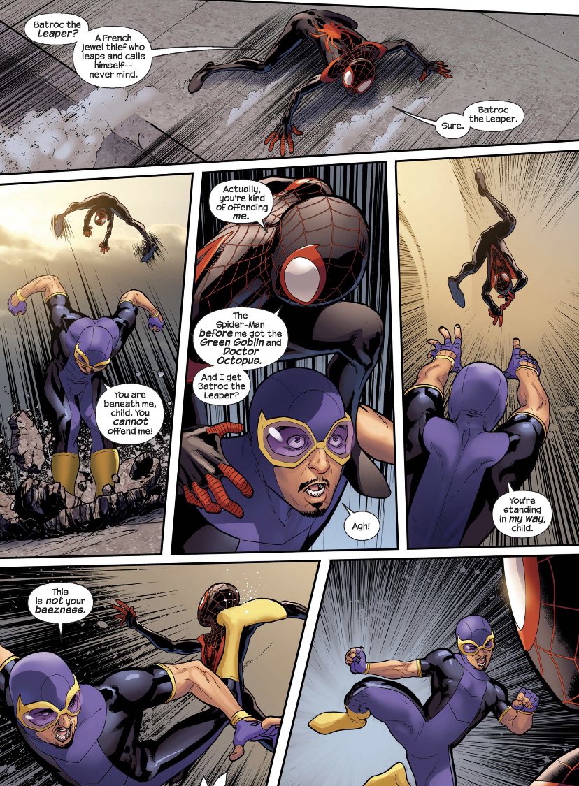 chelsdaniel280's tweet photo. “The Spider-Man before me got the Green Goblin and Doctor Octopus. And I get Batroc the Leaper?”
(Ultimate Comics Spider-Man #13 - Brian Michael Bendis, David Marquez, Justin Ponsor, and Cory Petit)
#SpiderMan #MilesMorales
#Batroc #Marvel #MarvelComics https://t.co/VwcOzEJdun