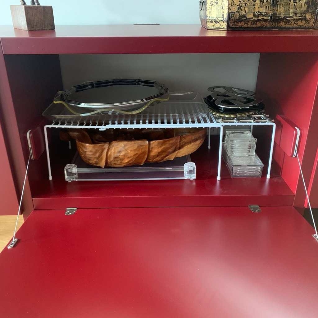 If you have family heirlooms and servingwear but have no idea where to store it, allow this solution Leslie found inspire you! 

Here's what she did:

"We were able to make use of this dining room sideboard by adding some simple shelf risers (these speci… instagr.am/p/CrwHAB2vErZ/