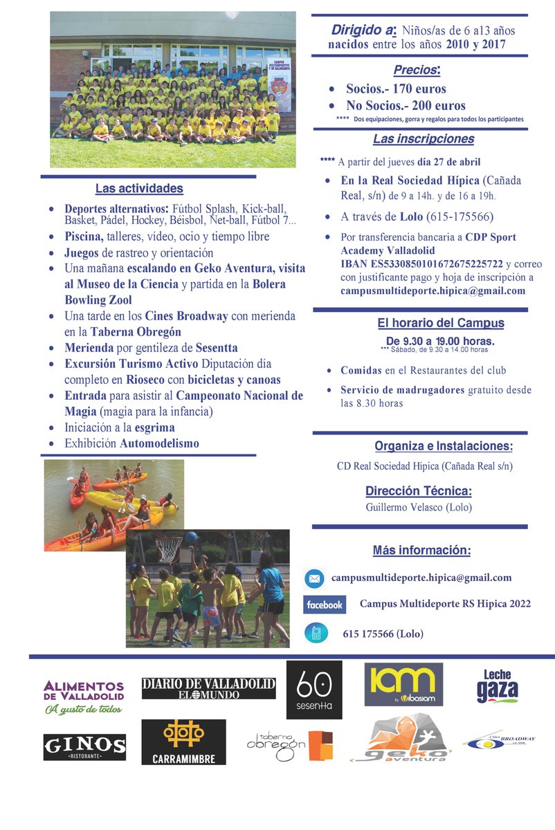 Por 28º año, la mitad de mi vida, pongo en marcha el Campus Multideportivo y Baloncesto Real Sociedad Hípica en <a href="/RSHipica_vallad/">RS Hipica</a>  Un campus genuino. Del 26 de junio al 1 de julio. De 6 a 13 años. COMPÁRTELO