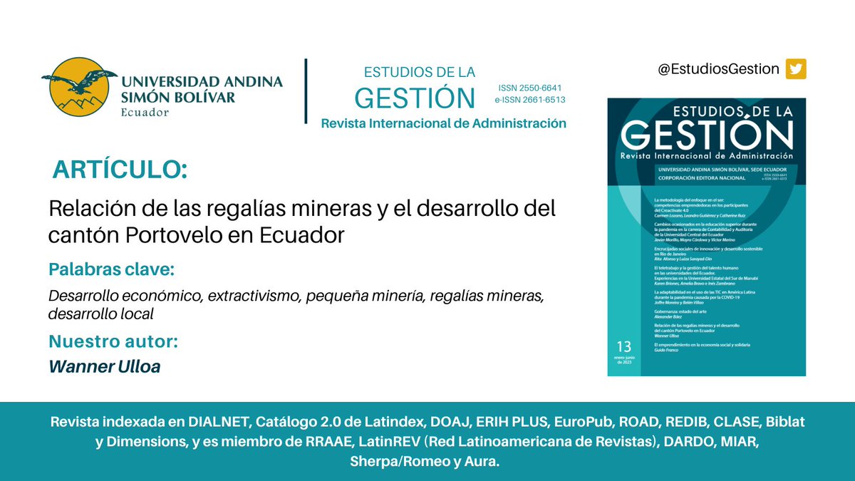 EstudiosGestion's tweet photo. El autor de este trabajo hace relación entre la minería y el desarrollo económico en el cantón Portovelo como un proceso de cambio social y económico.
#pequeñaminería #extractivismo #desarollolocal
Link al artículo: https://t.co/29TjiaWcBu
@uasbecuador @wanner_ulloa @PUCE_Ecuador https://t.co/mQ0K8NoANN