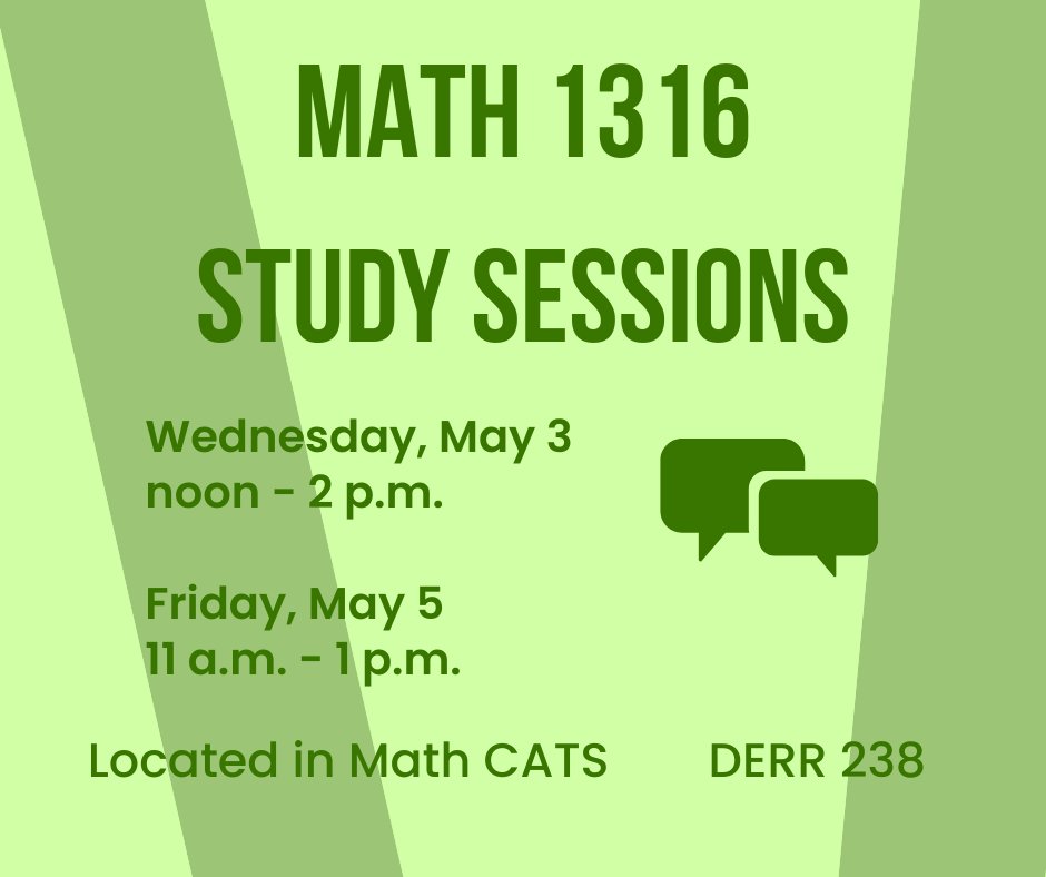 TXSTMath's tweet photo. Join Dr. Hirsh and the Math CATS tutors for MATH 1316 course-related study sessions this week. #txstmath https://t.co/Gwyw9yfqGS