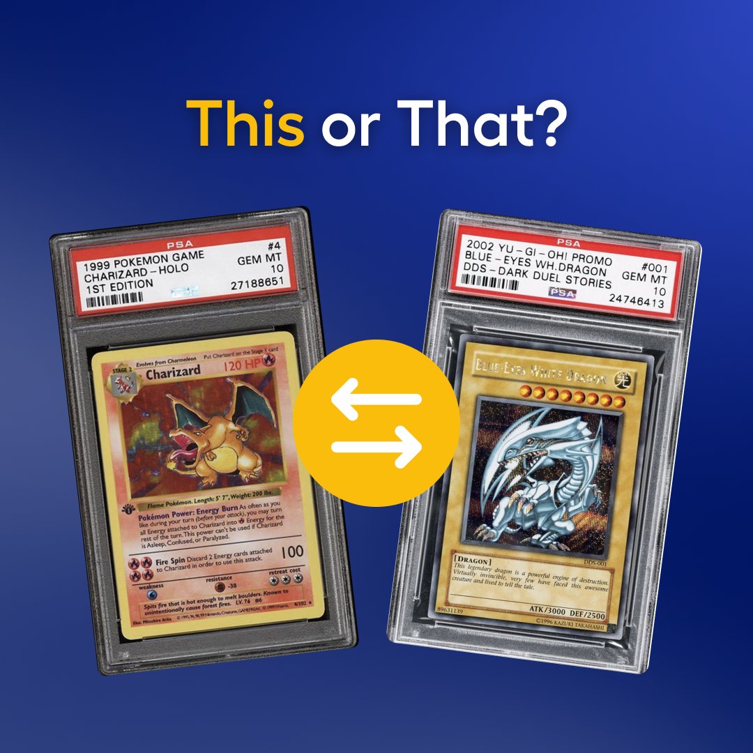 This or That?  Charizard or Blue-Eyes White Dragon? Which one do you  prefer? Let us know in the comments below! #Yugioh #Pokemon
