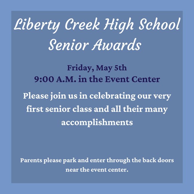 📢 SENIORS Just a friendly reminder that our first ever Senior Awards will take place this Friday, May 5th, at 9:00am in the LC Event Center. Parents are invited to attend to help us celebrate the Class of 2023 and their many accomplishments. 
#GoWolves #TraditionStartsNow