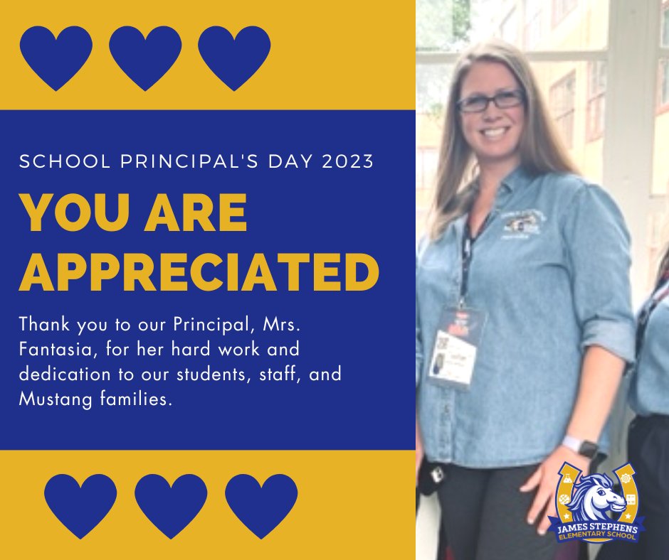 JSEMustangs's tweet photo. Happy Principal's Appreciation Day to our wonderful Principal, Jaclyn Fantasia! ππ΄π
#JSEMustangs #PrincipalDay #AppreciationPost https://t.co/On3PnYcBfK