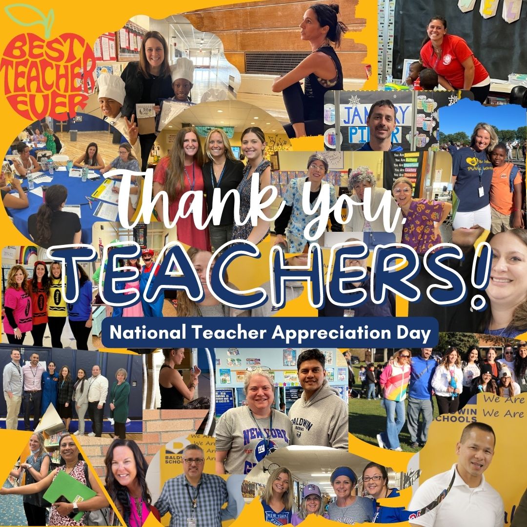 BaldwinUFSD's tweet photo. Happy National Teacher Appreciation Day to our outstanding teachers and educators! Thank you for all you do!💙💛 #WhatsBRUINinBaldwin #nationalteacherappreciationday https://t.co/JzgiG0d9rH