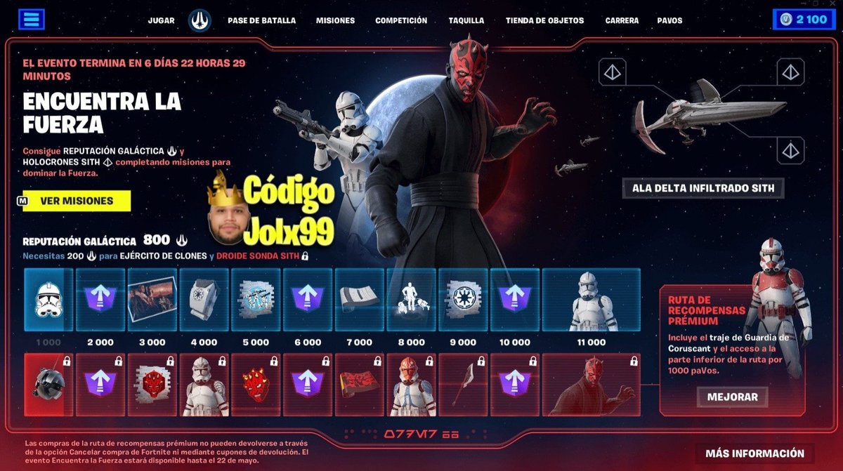 Llegaron las misiones de Star Wars, Acumulas 40 pavos en la 2da billetera si me ayudas a conseguir cada recompensa, te unes? #jolx99 #codigocreador #EpicPartner
#fortnitenoticias #fortniteES 
#fortnitememes #fortniteclips #fortniteNicaragua
#fortniteinfo #fortniteCrew #josicalvo