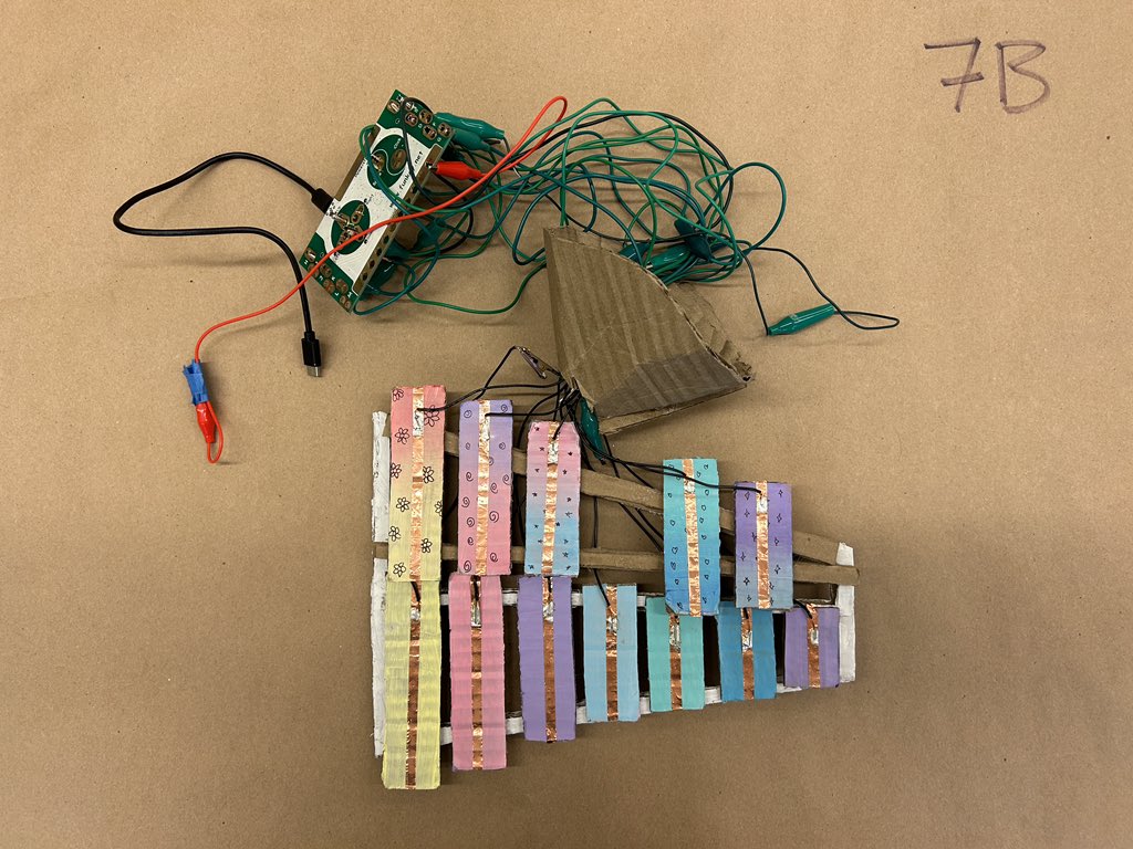 “Percussive” instruments constructed by Class VII <a href="/MarymountNY/">Marymount School NY</a> students. <a href="/MakerCase/">MakerCase</a> and <a href="/tinkercad/">Tinkercad</a> designed models, <a href="/EpilogLaser/">Epilog Laser</a> cut cardboard, conductive copper tape, wire, solder, <a href="/makeymakey/">Makey Makey</a> and clone. #fabrication #programming #steam #makered