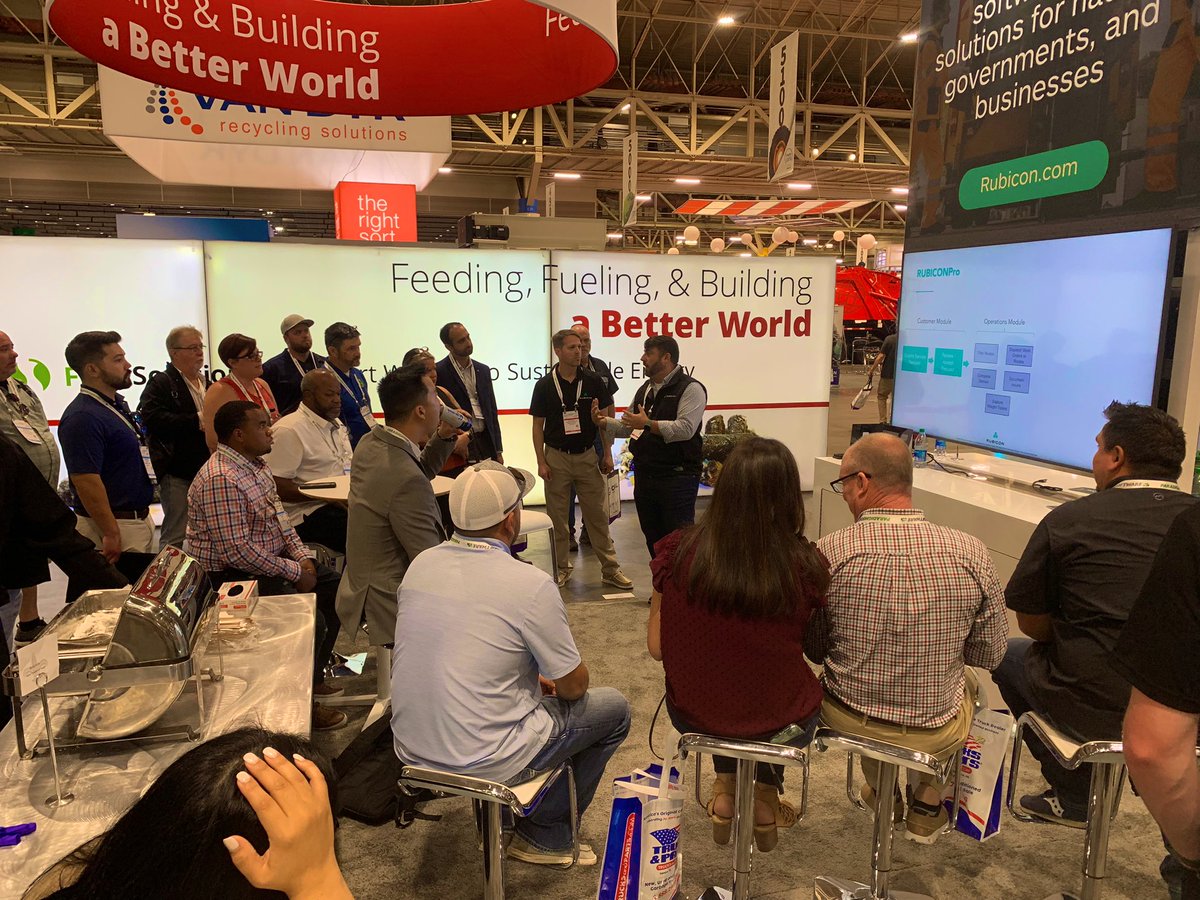 Rubicon's tweet photo. Beers, Beignets and Billing Tech - an update on our #RUBICONPro tech updates happening now! Booth #5221 @Waste_Expo https://t.co/G6HNmS2ZDA