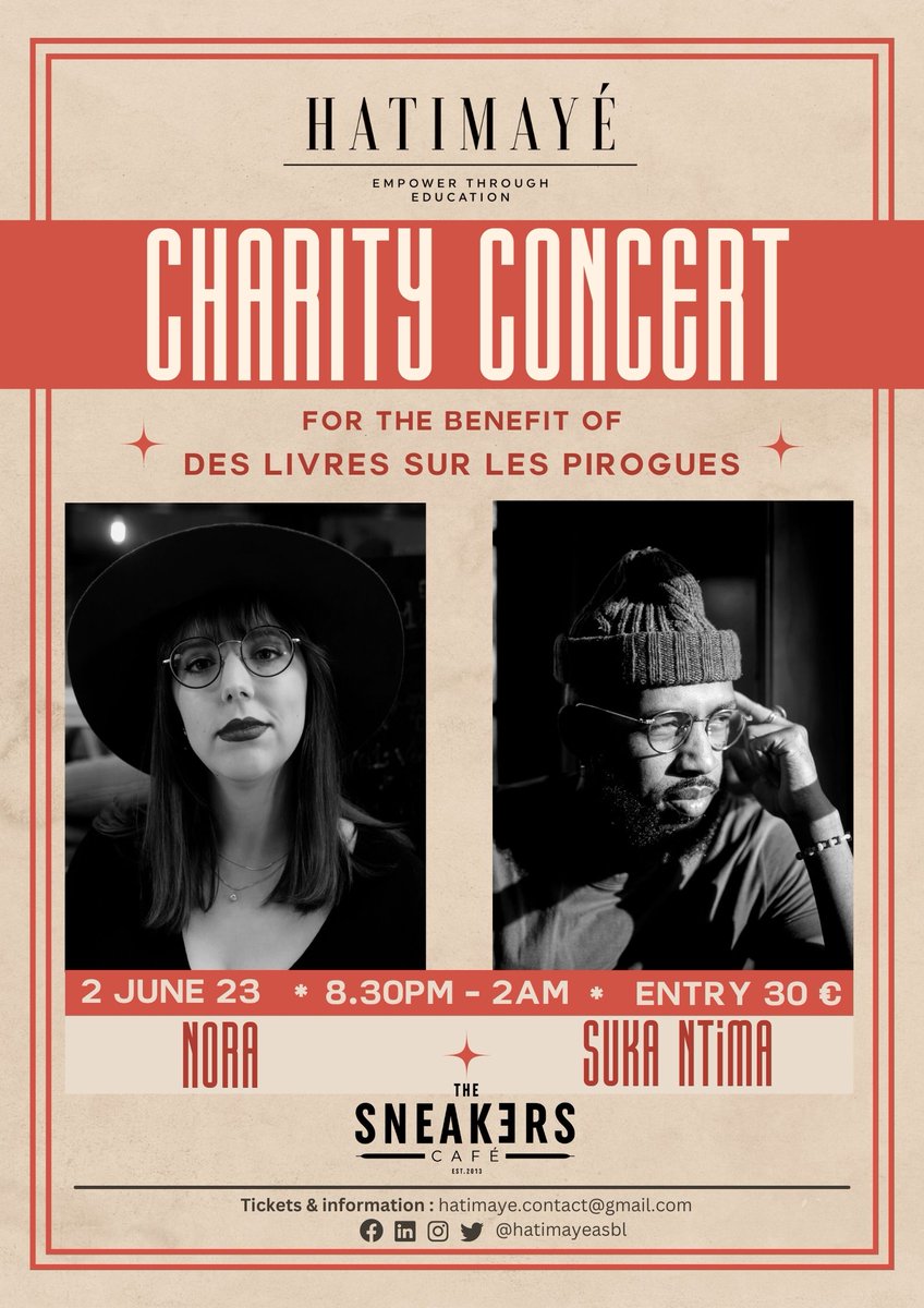hatimayeasbl's tweet photo. Notre #HatimayeCharityConcert c'est déjà dans 1 mois! NORA et @suka_ntima nous feront l'honneur de partager leur musique avec nous.
Le nombre de places est limité alors achetez vos billets dès maintenant : https://t.co/fVZ5RBXdwx https://t.co/z8trldvLm2