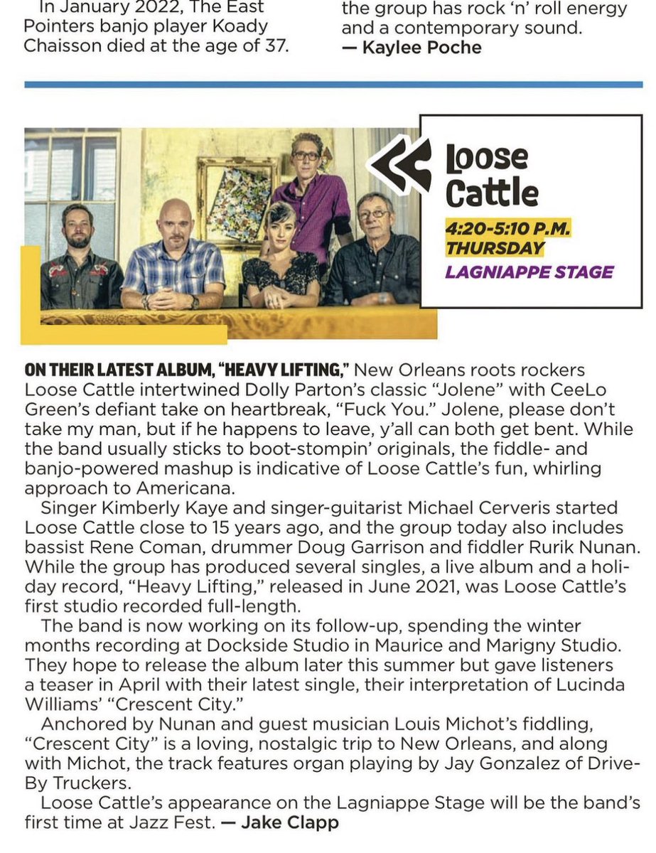 Thank you to Jake Clapp & @The_Gambit for “getting” the band, making us one of their Jazz Fest “Local’s Thursday” acts to see, AND NOT CHARGING THE MUSICIANS FOR A FEATURE! Good, accurate press you don’t have to pay for is akin to finding a cabochon ruby on the ground in 2023.