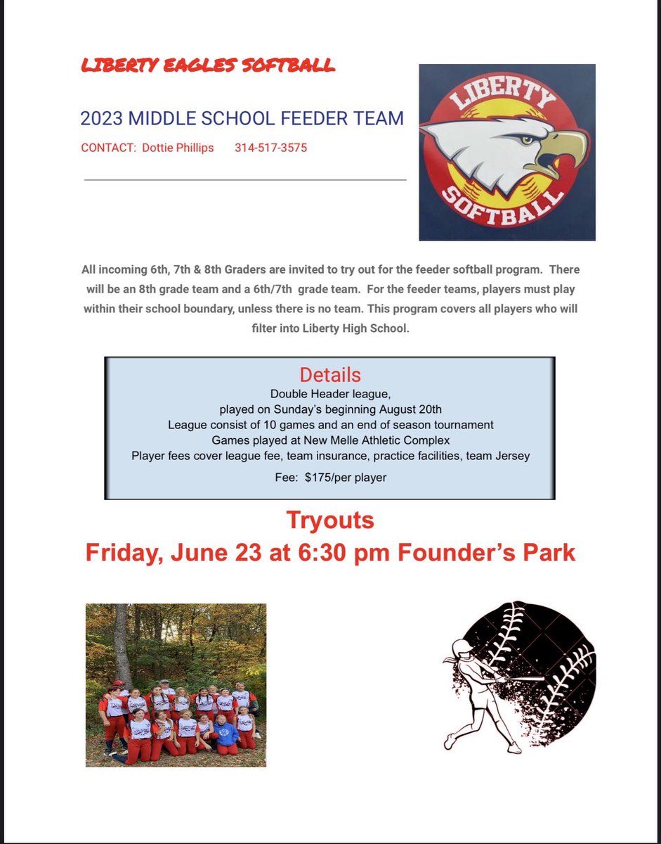 Any middle schoolers interested in playing softball, see the attached flyer!  @WSD_Frontier  <a href="/EaglesLibertyAD/">LHS Activities</a>