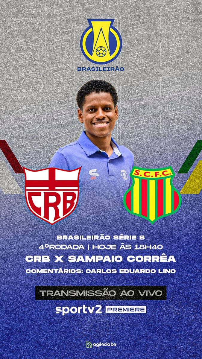 AFelipenarrador's tweet photo. O grande dia chegou! Hoje a minha estreia é no @sportv 2 e no @canalpremiere em CRB X Sampaio Corrêa pela Série B do Brasileirão, às 18h40. Estou nessa com @CarlosEduLino 🎙️
Com aquela adrenalina, frio na barriga, mas com a certeza que estaremos juntos nessa. 

🎨 Agência BN https://t.co/T4Cqfpb6vd