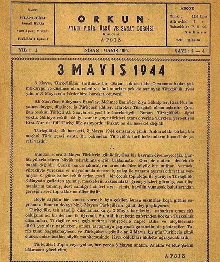 "Türkçüler! Toplu veya yalnız, her yerde 3 Mayıs'ı analım."

- Hüseyin Nihâl Atsız

#3MayısTürkçülerGünü