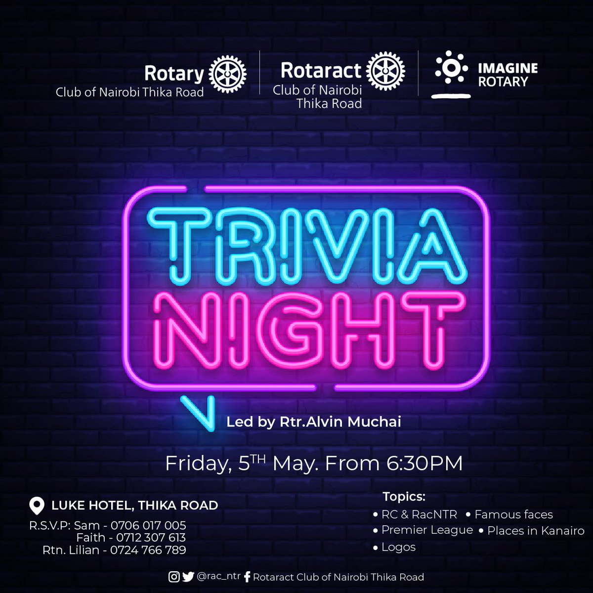 RCThikaRoad's tweet photo. Rotary recognizes the importance of empowering the youth and young professionals through leadership and development programs. Join us on Friday as we connect, grow opportunities, mentor, and have fun with @Rac_NTR
#YouthService
#Rotary
#ImagineRotary
#letsmarchtogether https://t.co/OwrzQ2puXK