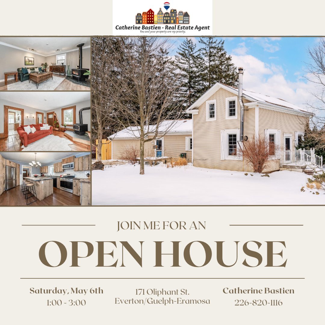 OPEN HOUSE
Saturday, May 6 - 1:00-3:00pm
Affordable dream property!
171 Oliphant St
Guelph-Eramosa
MLS®#: 40382152

#OpenHouse #Everton #Guelph #ThingsToDo  #Wellington #RealEstate #countrylife #AffordableHousing  #catherinebdotca #catherinebrealtor #realtorcatherineb #catherineb