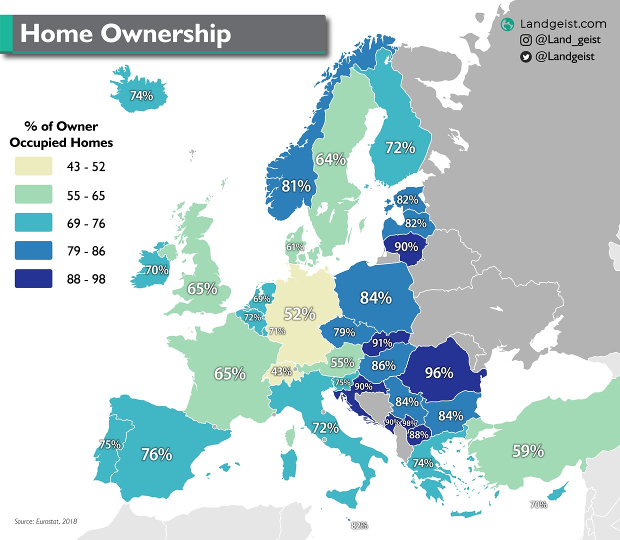 Giulio Mattioli on X: Maps showing Germany (or German-speaking countries)  being exceptional in Europe: an ongoing THREAD 1. The lowest share of  homeowners  / X