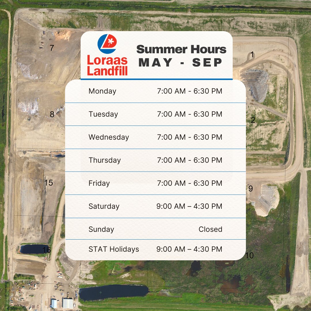 ☀️📅We are officially into our summer hours out at the Loraas Landfill just outside of Saskatoon.
