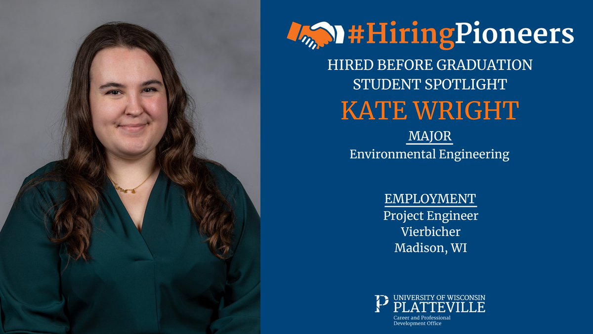 Hired Before Graduation Student Spotlight
 
Kate Wright
Hometown: Hazel Green, WI

Major: Environmental Engineering
Employment: Project Engineer, Vierbicher

<a href="/uwplatteville/">UW-Platteville</a>