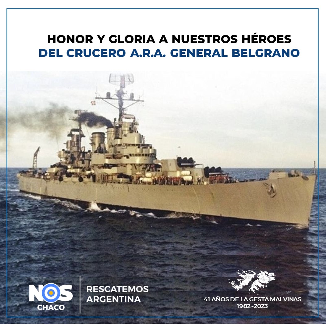 noschaco_ok's tweet photo. En el 41° aniversario del Hundimiento del Crucero A.R.A. GENERAL BELGRANO, recordamos a los 323 Marinos Argentinos que ofrendaron su vida en cumplimiento del deber Patrio.
Las Malvinas son Argentinas
¡Viva la Patria ! 
#RescatemosArgentina
#LasMalvinasSonArgentinas

#AfiliateNOS https://t.co/H0d55dsEwv