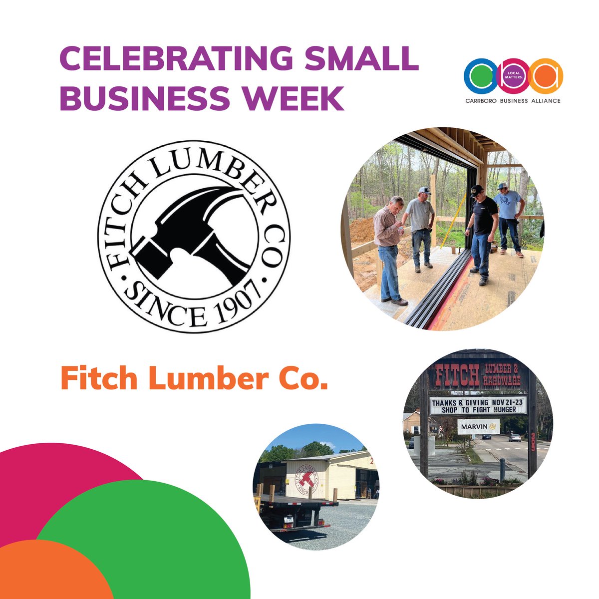 localcarrboro's tweet photo. Today, we are highlighting Fitch Lumber Co., which offers everything you need to build, remodel or repair any home or business. Find their location across from Carr Mill Mall or check them outline online at https://t.co/IG4ggtOLQd
#TriangleSmallBusinessWeek https://t.co/UTpF8fghNs