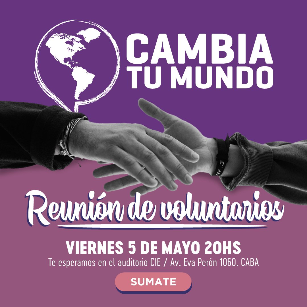 ⚠️ PRIMER REUNIÓN  DE CAMBIA TU MUNDO ⚠️
.
𝙉𝙊𝙎 𝙑𝙀𝙈𝙊𝙎 𝙀𝙇 5 𝘿𝙀 𝙈𝘼𝙔𝙊
𝙀𝙉 𝙇𝘼 𝙋𝙍𝙄𝙈𝙀𝙍 𝙍𝙀𝙐𝙉𝙄𝙊́𝙉🔥
🗓️Viernes 5 de Mayo
⏰20:00hs
📌Auditorio CIE
📍AV. EVA PERÓN 1060 (CABA)
.
Si necesitas mas info o tenes dudas escribinos cambiatumundo.catedral@gmail.com
