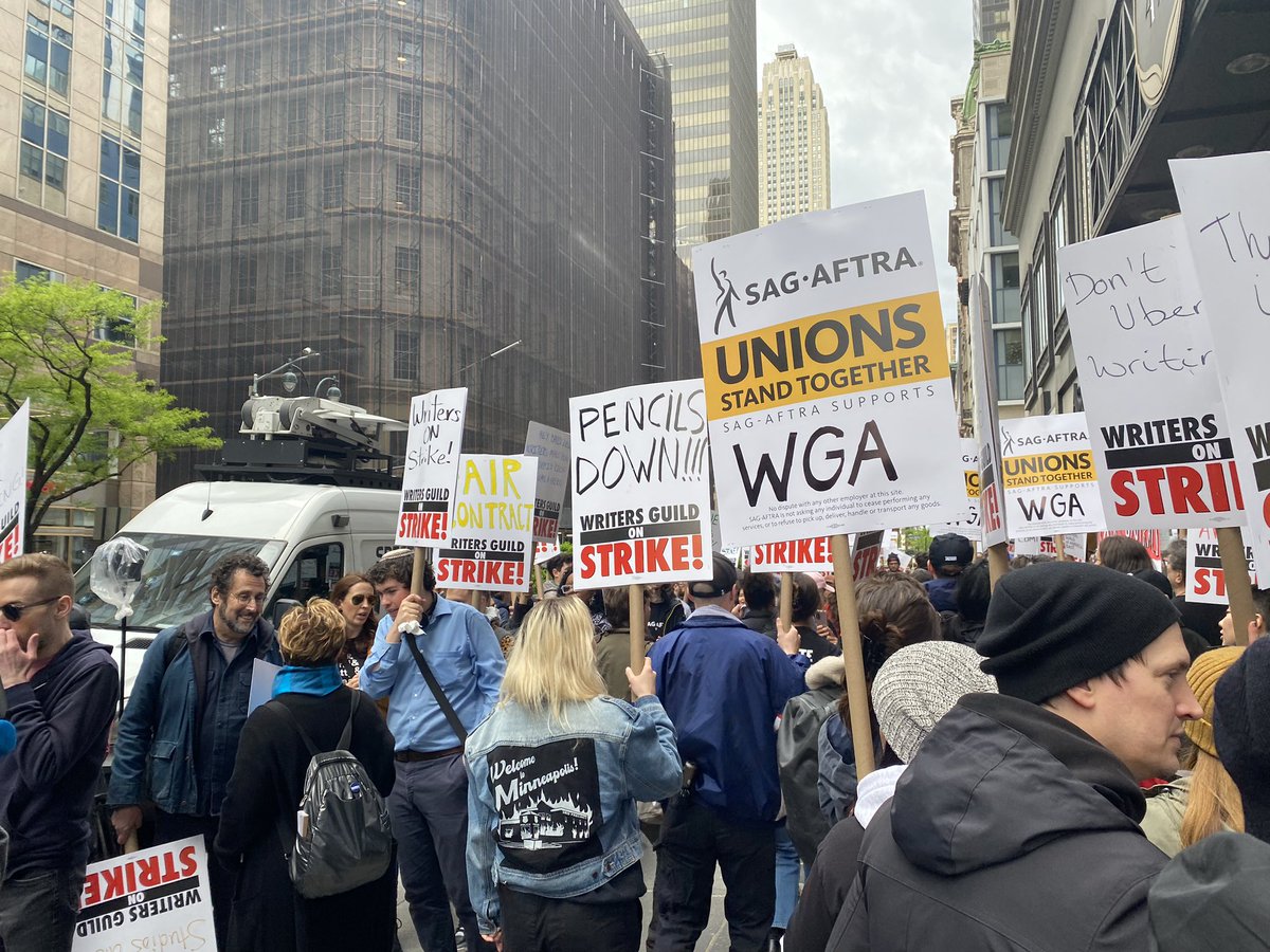 DoctorPigott's tweet photo. On the picket line in solidarity with @WGAEast repping @IATSE #wgastrong https://t.co/MUnRB7RIHV