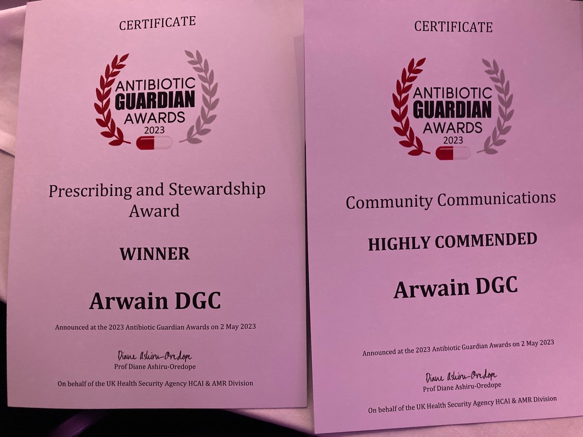 ArwainDGC's tweet photo. Llwyddiant i Arwain DGC

Success at the @AG_AwardsandSL 

#AntibioticGuardian 

🏆🎉🍾 https://t.co/DYFTZCmCK3
