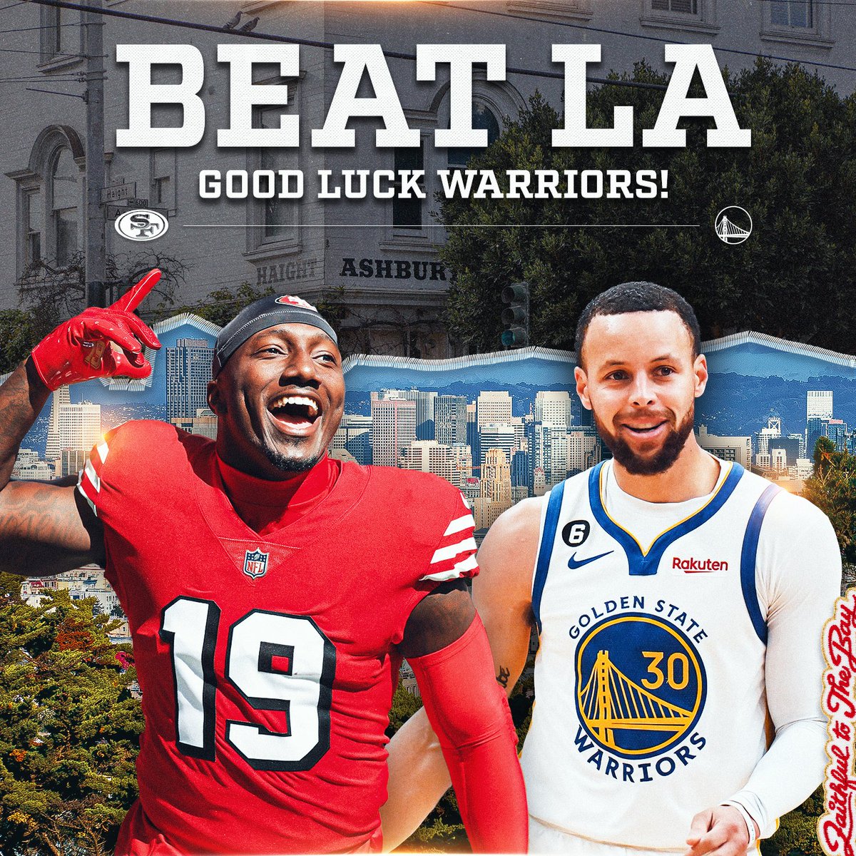 49ers's tweet photo. It's always a good day to #BeatLA.

Best of luck in the next round, @warriors!

#BayAreaUnite x #GoldBlooded https://t.co/dTqDnEQfu6