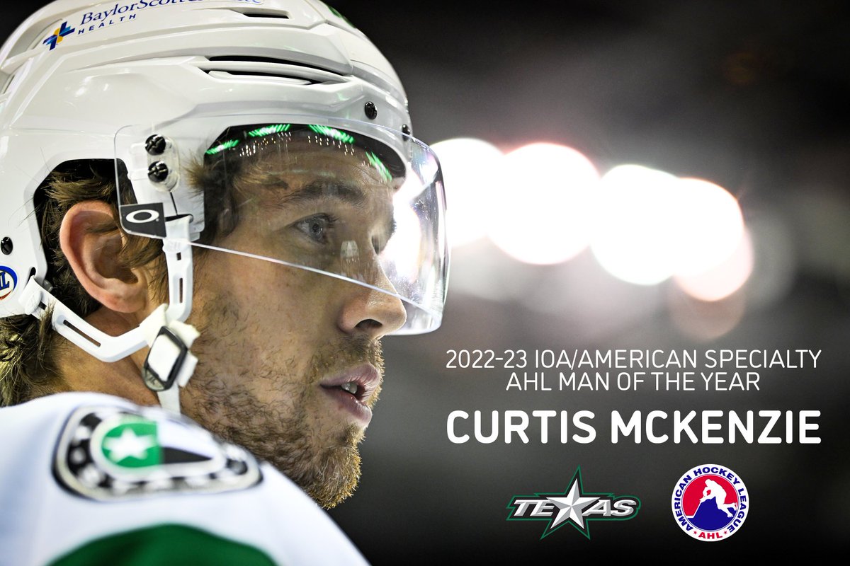 We're proud to announce that the Texas Stars IOA/American Specialty AHL Man of the Year is our Captain, Curtis McKenzie!

Through his work in the community &amp; starting his own program, we believe that Curtis has gone above and beyond this season. Proud of you, 16 💚