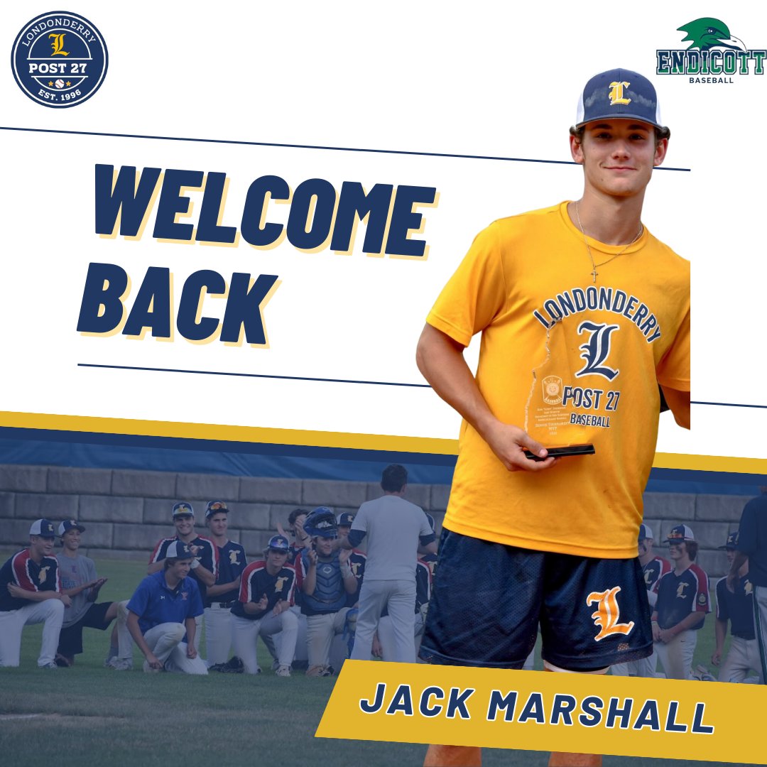 Guess who's back for 2023‼️ @AdamWholley and @jackmarshall_35 will return to Post 27 after their freshman years with @FSUFalconsBSB and @EndicottBASE. We look forward to having these guys back on the diamond wearing navy and gold for the last time!