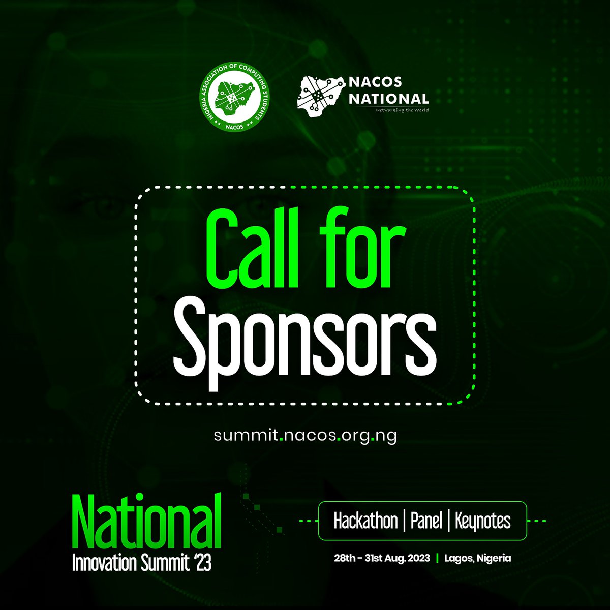 nacosnational's tweet photo. We are excited to invite partners &amp; sponsors to join us and showcase their brands to a targeted audience of computing students from all 36 States + the FCT. 

We welcome interested sponsors to get in touch with us at president@nacos.org.ng to learn more. https://t.co/CmOxGwAPAm