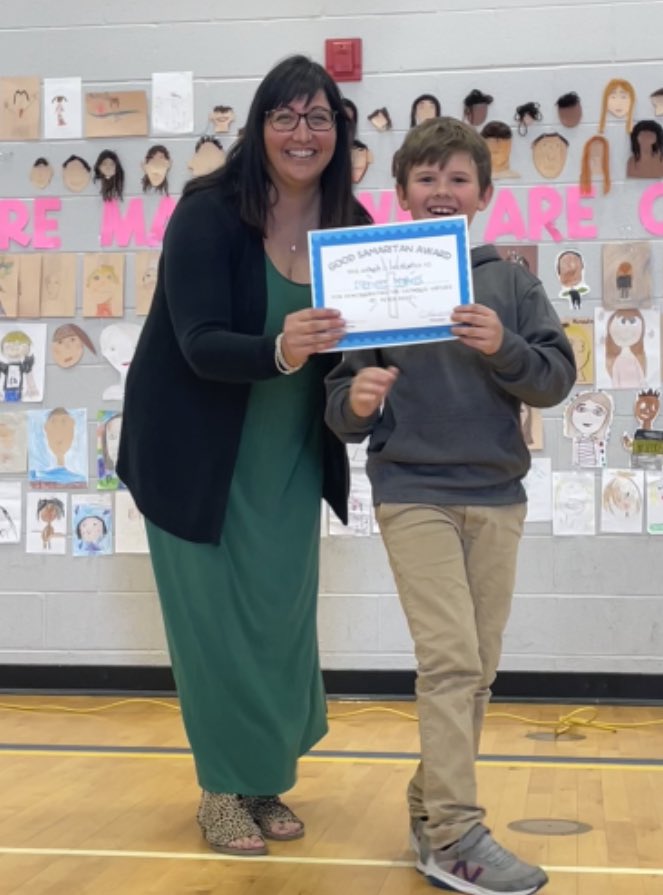 Celebrating our students <a href="/St_Peter_CES/">St. Peter Trenton</a>  with The Good Samaritan Award, which recognizes individuals who follow Jesus’ teachings. Dennis always does the right thing, spreads kindness and thinks of others. He helps out our custodian daily, often choosing to miss his own recess. ♥️