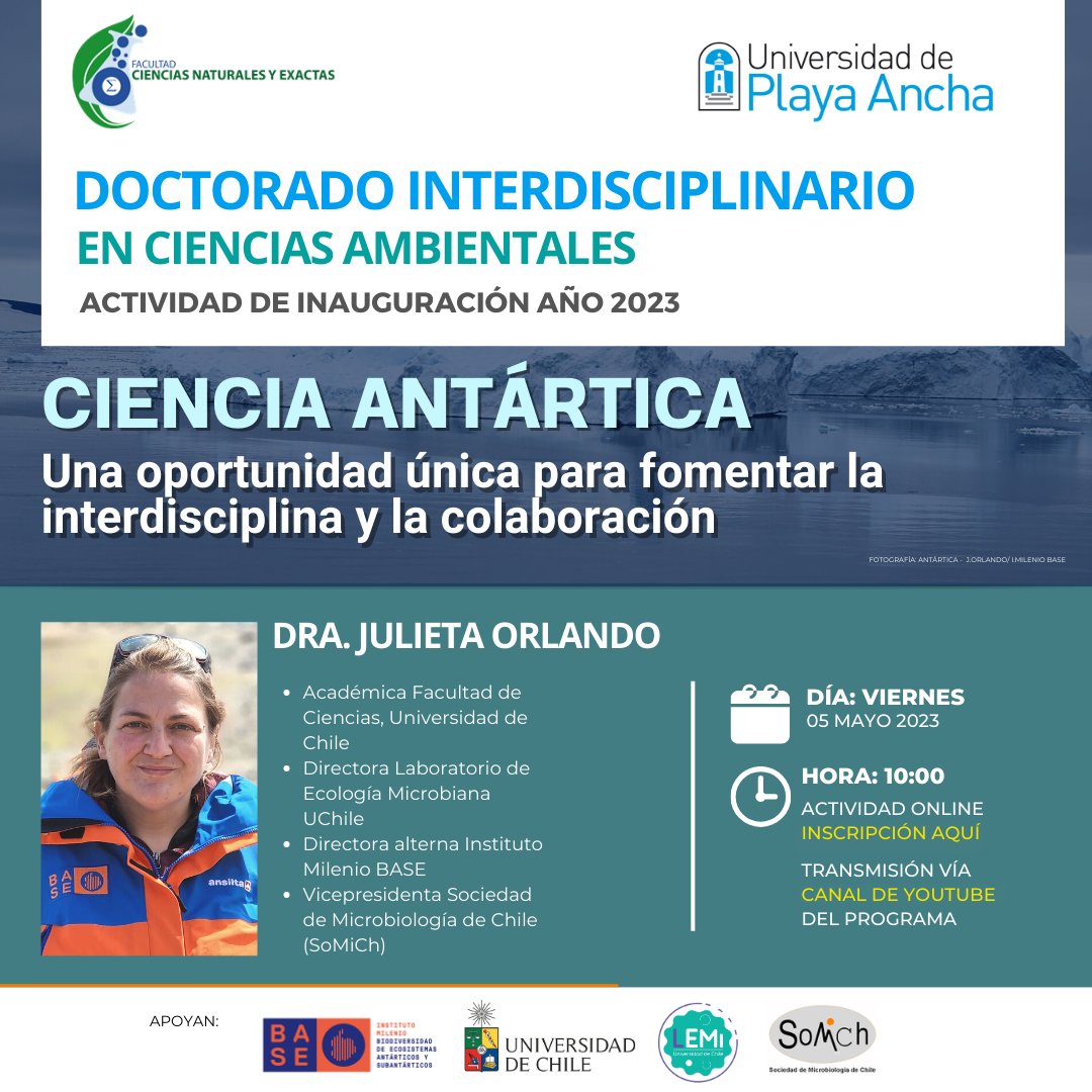 Instituto Milenio BASE (@mileniobase) on Twitter photo 🇦🇶 El Doctorado Interdisciplinario en Ciencias Ambientales de la Facultad de Ciencias Naturales y Exactas <a href="/upla_comunica/">Universidad de Playa Ancha</a> inaugura el año académico junto a la investigadora <a href="/MilenioBASE/">Instituto Milenio BASE</a> <a href="/uchile/">Universidad de Chile</a> <a href="/LEMi_UCh/">LabEcologiaMicrobianaUCH</a> <a href="/_SoMiCh/">Sociedad de Microbiología de Chile</a> Dra. Julieta Orlando
👉Inscríbete aquí bit.ly/41Uvzis 🇦🇶 El Doctorado Interdisciplinario en Ciencias Ambientales de la Facultad de Ciencias Naturales y Exactas <a href="/upla_comunica/">Universidad de Playa Ancha</a> inaugura el año académico junto a la investigadora <a href="/MilenioBASE/">Instituto Milenio BASE</a> <a href="/uchile/">Universidad de Chile</a> <a href="/LEMi_UCh/">LabEcologiaMicrobianaUCH</a> <a href="/_SoMiCh/">Sociedad de Microbiología de Chile</a> Dra. Julieta Orlando
👉Inscríbete aquí bit.ly/41Uvzis
