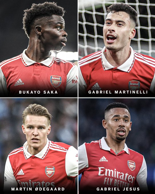 Gunnersc0m's tweet photo. The Arsenal are the ONLY team in Europe's top five leagues this season to have four players with 10+ league goals 🔥🔴 https://t.co/qfqQpC3Yd4